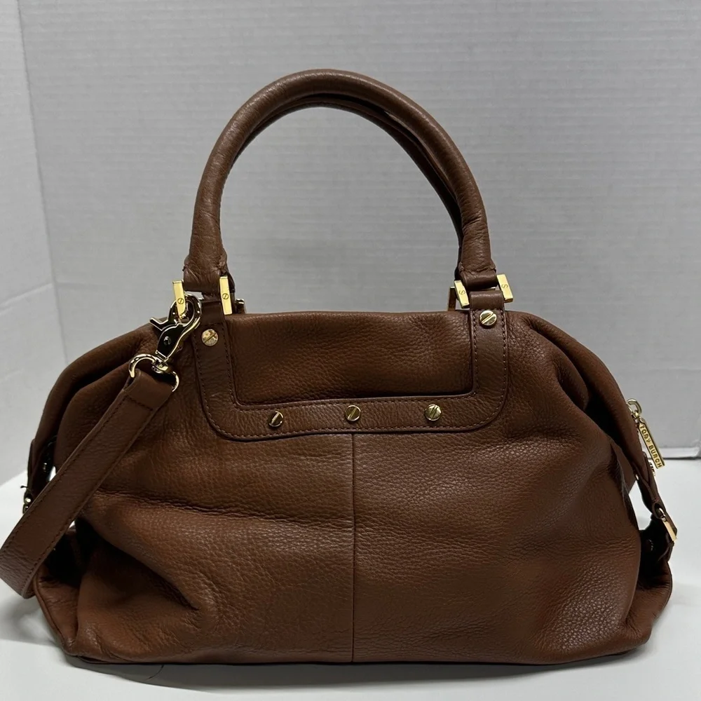 Tory Burch Amanda Satchel Purse Leather Handbag Crossbody Bag Tan Brown Gold